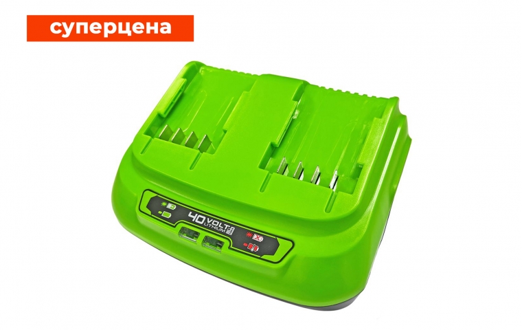 Быстрое зарядное устройство на 2 слота Greenworks G40UC8 8A 40В